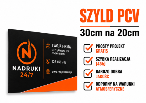 Przejdź do produktu Szyld reklamowy pcv 3mm 30 na 20cm  z własną grafiką