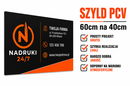 Przejdź do produktu Szyld reklamowy pcv 5mm 60 na 40cm  z własną grafiką