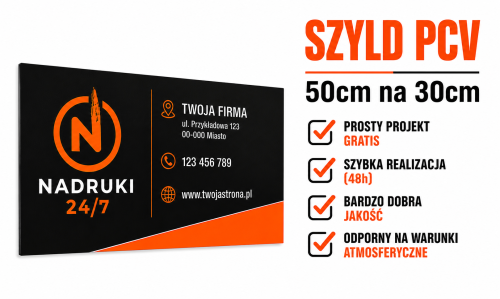 Przejdź do produktu Szyld reklamowy pcv 4mm 50 na 30cm  z własną grafiką