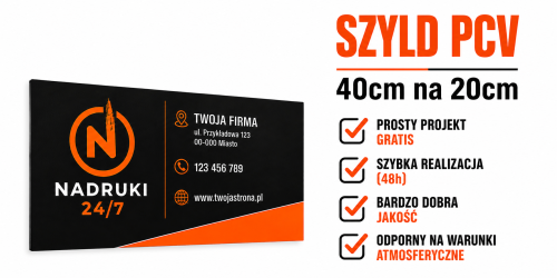 Przejdź do produktu Szyld reklamowy pcv 4mm 40 na 20cm  z własną grafiką