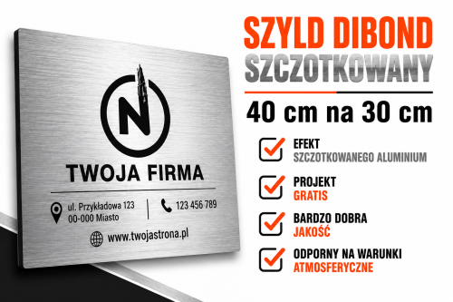 Przejdź do produktu Szyld reklamowy SZCZOTKOWANY DIBOND 2mm  40 na 30cm  z własną grafiką