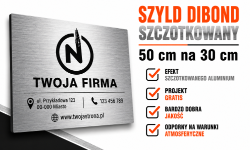 Przejdź do produktu Szyld reklamowy SZCZOTKOWANY DIBOND 2mm  50 na 30cm  z własną grafiką (1)