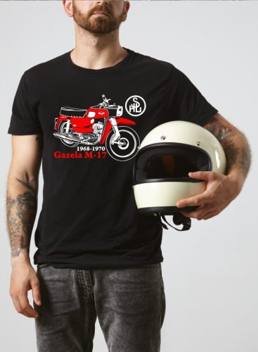 Przejdź do produktu Koszulka motocyklowa T-shirt z nadrukiem SHL Gazela M-17 - czarna, męska