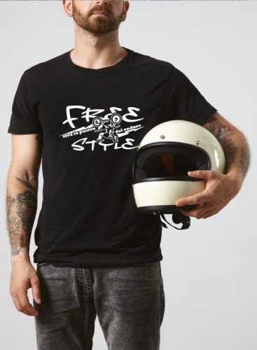 Przejdź do produktu Koszulka motocyklowa T-shirt z nadrukiem Free Style - czarna, męska
